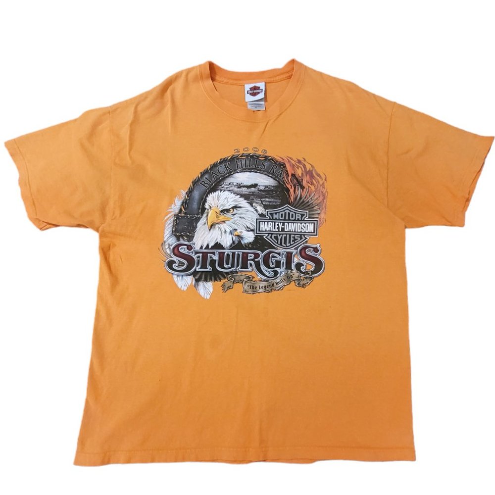Vintage Harley Davidson Sturgis 2006 Black Hills Rally Orange T-shirt